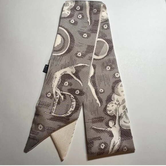 Accessories - D Logo Brown Cream Satin Ethereal Print Mitzah Scarf Purse handle Tie Hair neck
